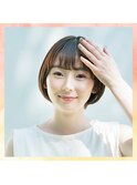 ぱっつん前髪グレージュ小顔丸みショートi西阿知20代30代40代