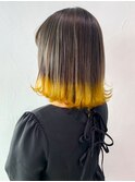 イエロー裾カラー_チェリーブラウンフェミニンロング_ba363832