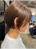 青山白髪ぼかしハイライトウルフショートボブグレージュ40代50代
