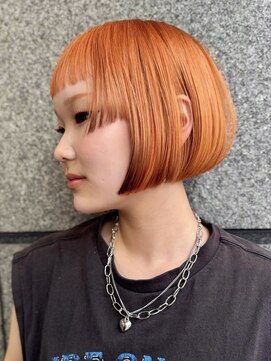 ピークアブー 原宿ハラカド(PEEK-A-BOO) ダブルミニボブ/姫カット/オン眉ぱっつん/エンドカラーオレンジ