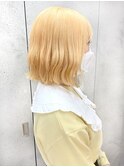 ボブ/ハイトーンボブ/抜きっぱなしカラー/ブロンド/切りっぱなし