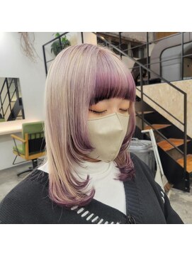 ブルー 盛岡店(BLUE) 黒髪/グレーベージュ/レイヤーロング/前髪パーマ/