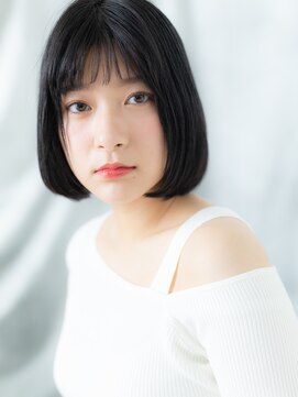 ヘアーリゾートパル(HAIR RESORT PAL) 黒髪切りっぱなし髪質改善ぱっつん前髪ミニボブc天王台30代40代