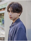【men`s】フェザーパーマグレー刈り上げショートブルーカラー
