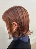 チェリーブラウン×切りっぱなしボブ