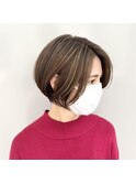 ショートヘア/くびれショート/ハイライト/ベージュ/博多