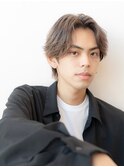 センターパートメンズバレイヤージュウルフ短髪モテ髪
