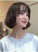 ボブ　レイヤーカット　ボブパーマ　グレージュ 