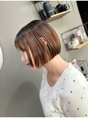 【切りっぱなしボブ】丸みシルエット×艶ブラウン｜大人可愛い