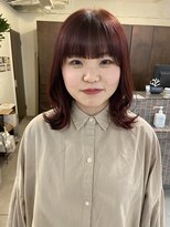 アクアオモテサンドウ(ACQUA omotesando)&nbsp;△ブリーチなし韓国風チェリーレッド暖色系カラーウルフカット