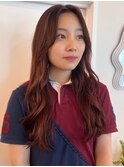 顔周りカット センターパート チェリーレッド 小顔カット