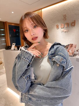 サンド 名古屋(sand) ホワイトグレージュミニウルフデジタルパーマチェリーブラウン