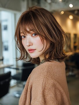 ミディアム/レイヤーカット/くびれ/大人女性/ブラウン