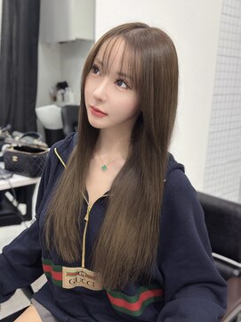 ロムーク 表参道(LOMKH) ロングレイヤーカット顔周りシールエクステ秋ヘーゼルグレージュ