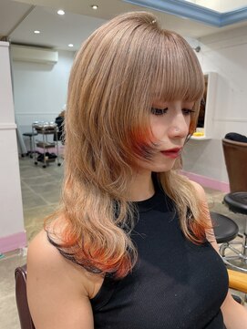 テクライズ 豊橋店(TECHRISE) ☆ホワイトベージュ、裾カラー、キツネカラー、ロングウルフ☆