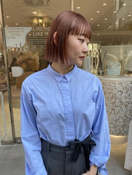 マイル 渋谷(mile) オレンジブラウン×切りっぱなしボブ