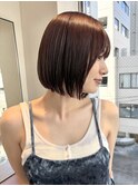 大人ボブ大人ショートボブ切りっぱなしボブ前髪あり前下がりボブ