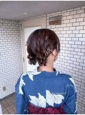 浴衣着付け　浴衣ヘア　ひつじヘア　ツインお団子　ボブ