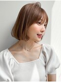 セミディエアリーカールミルクティーブロンドデジタルパーマ