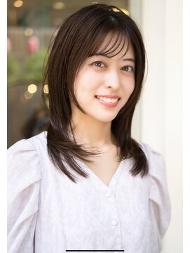 グラニュー(granew) レイヤーロング前髪パーマ黒髪グレーベージュ