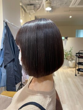 ハピエル ヘアークルー(HAPPYEL hair crew) 20代30代ナチュラルくびれ暗色ボブ毛先パーマ艶感結べるボブ