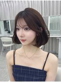 名古屋 栄 韓国ヘア ボブ ベージュカラー シースルー前髪 顔周り