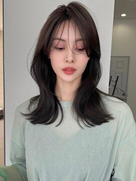 ソヨン 名駅2号店(SOYON) ミディアムレイヤー/小顔/黒髪/オリーブグレー/くびれミディ/491