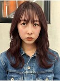 ダブルカラーチェリーレッドピンクブラウン韓国レイヤーロング