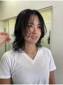 ミルクティーブロンド/ダークブルー/デジタルパーマ/茅ヶ崎