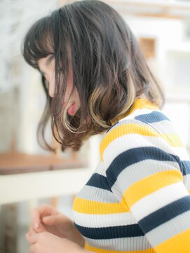 モッズヘア 越谷(mod's hair) ぱっつん前髪インナーカラー韓国風ふわミディc5越谷20代30代40代