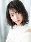 大人可愛いアッシュブラック外ハネボブウルフo小山20代30代40代