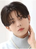 韓国ヘアカルマパーマコンマバングセンターパート黒髪ウルフ