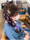 サイドの編みおろしリボンアレンジ☆