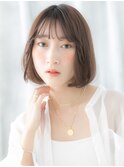 ツヤ髪ラベンダーベージュミストバング小顔ボブo古河20代30代