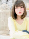 グレーベージュシースルーバング前下がりボブc6越谷20代30代40代