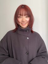 テトヘアー(teto hair)&nbsp;レッドカラーブラウンカラーレイヤーカットミディアム顔周り