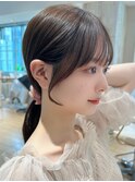 前髪顔まわり小顔似合わせミディアムレイヤーグレージュカラー！