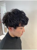メンズ無造作マッシュネープレスツーブロックパーマスタイル