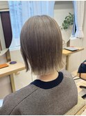 黒髪グレーベージュレイヤーロング前髪パーマアッシュブラック