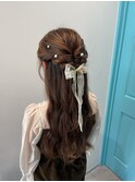 ヘアアレンジ/ハーフアップ/リボンアレンジ/結婚式参列