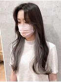 インナーカラー　ロング　シルバーグレー