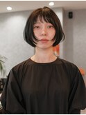 黒髪ボブ/ミニボブ/前上がり/顔周り/レイヤーカット/名古屋伏見