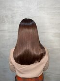 小顔セミウェットウェーブ　ピンクベージュハイライトカラー