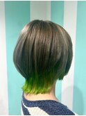 【オリーブグレージュ×インナーカラー×黄緑】20代30代40代50代
