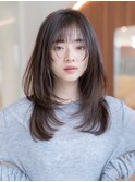 20代30代大人可愛いミディアムレイヤーカット/前髪/丸顔
