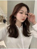 韓国風緩めカールピンクブラウンロングレイヤー銀座