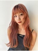ブリーチカラーオレンジカラー暖色カラーロングレイヤーIC7