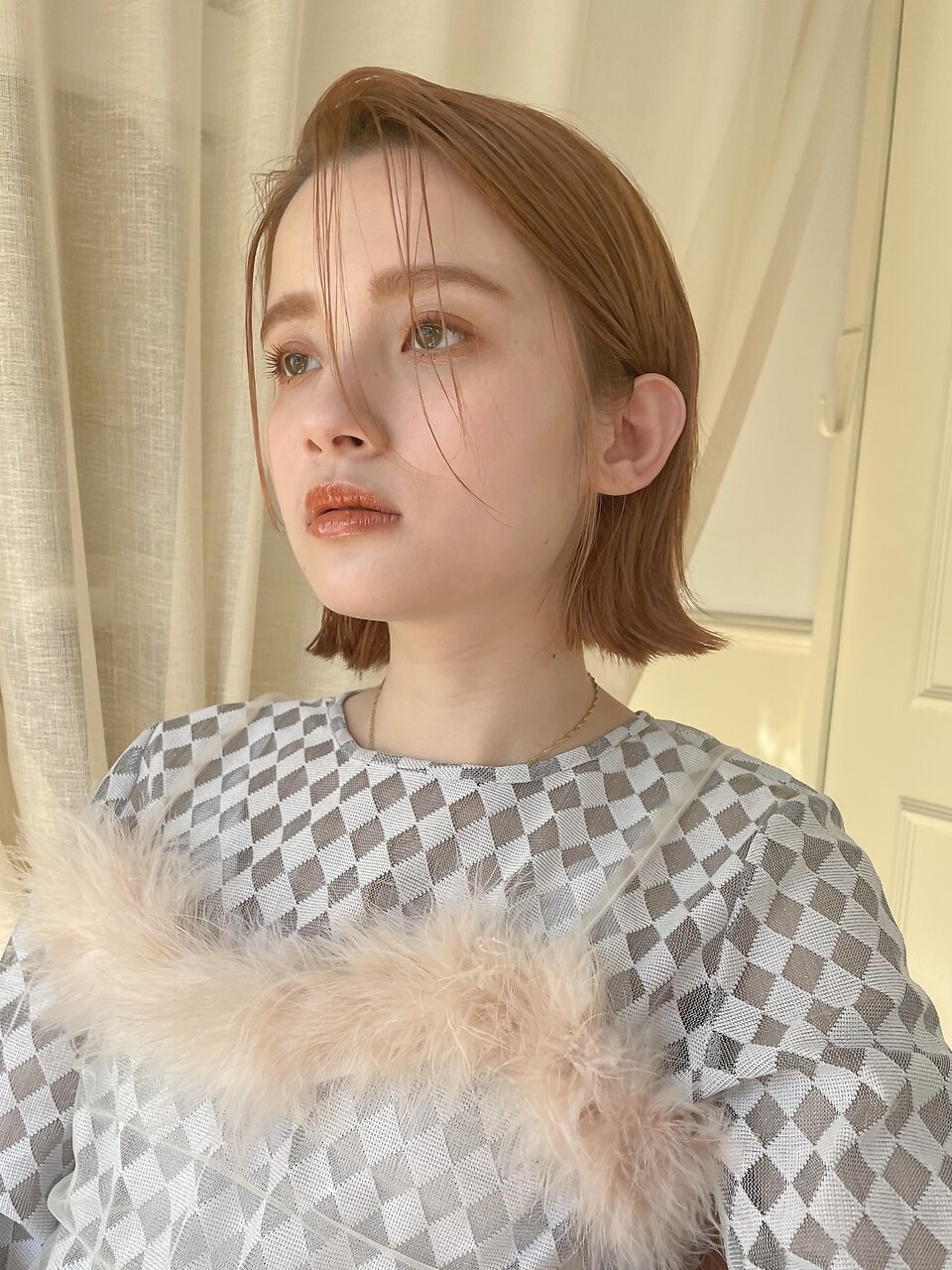 ピンクベージュ/ブリーチ/外ハネボブ/表参道