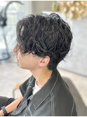 色気スパイラルパーマメンズカット刈り上げツーブロ