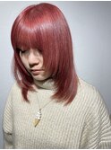 レイヤーカット/顔周りカット/コーラルピンク
